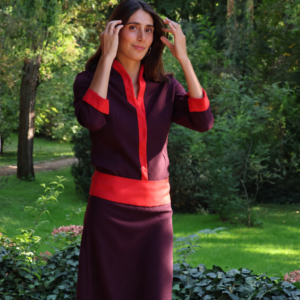 Camisa Ribete - Berenjena y Rojo
